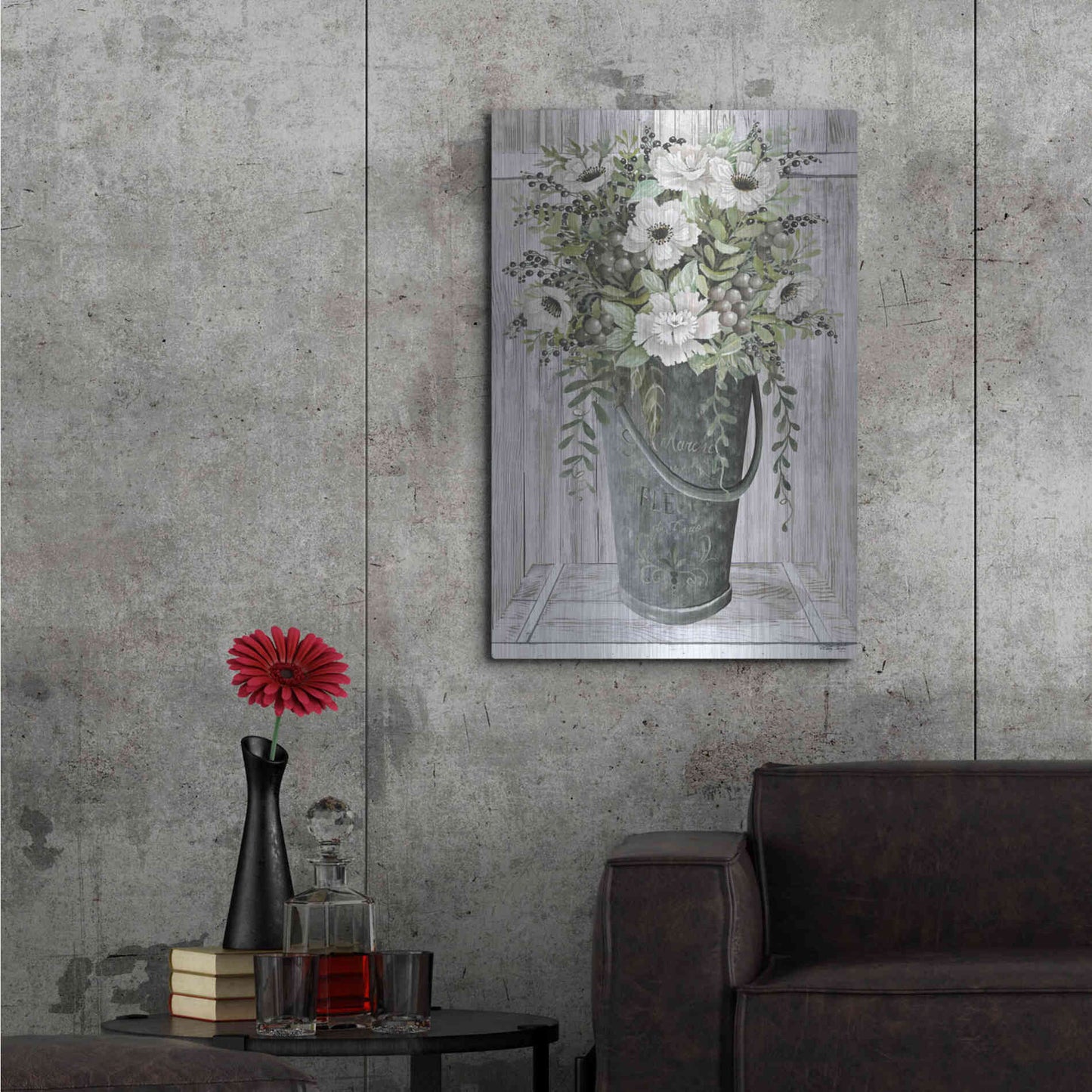 Luxe Metal Art 'Galvanized Fleurs' by Cindy Jacobs, Metal Wall Art,24x36