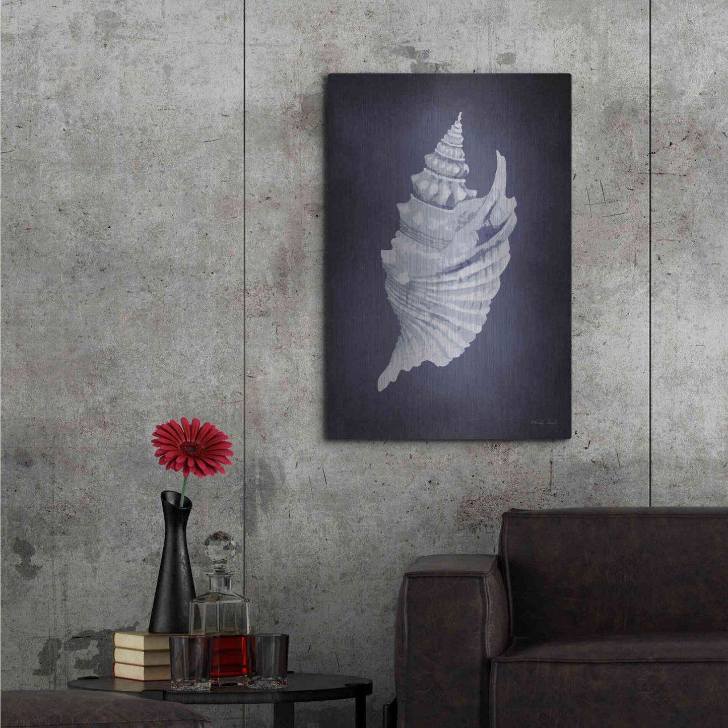 Luxe Metal Art 'Blue Seashell I' by Cindy Jacobs, Metal Wall Art,24x36