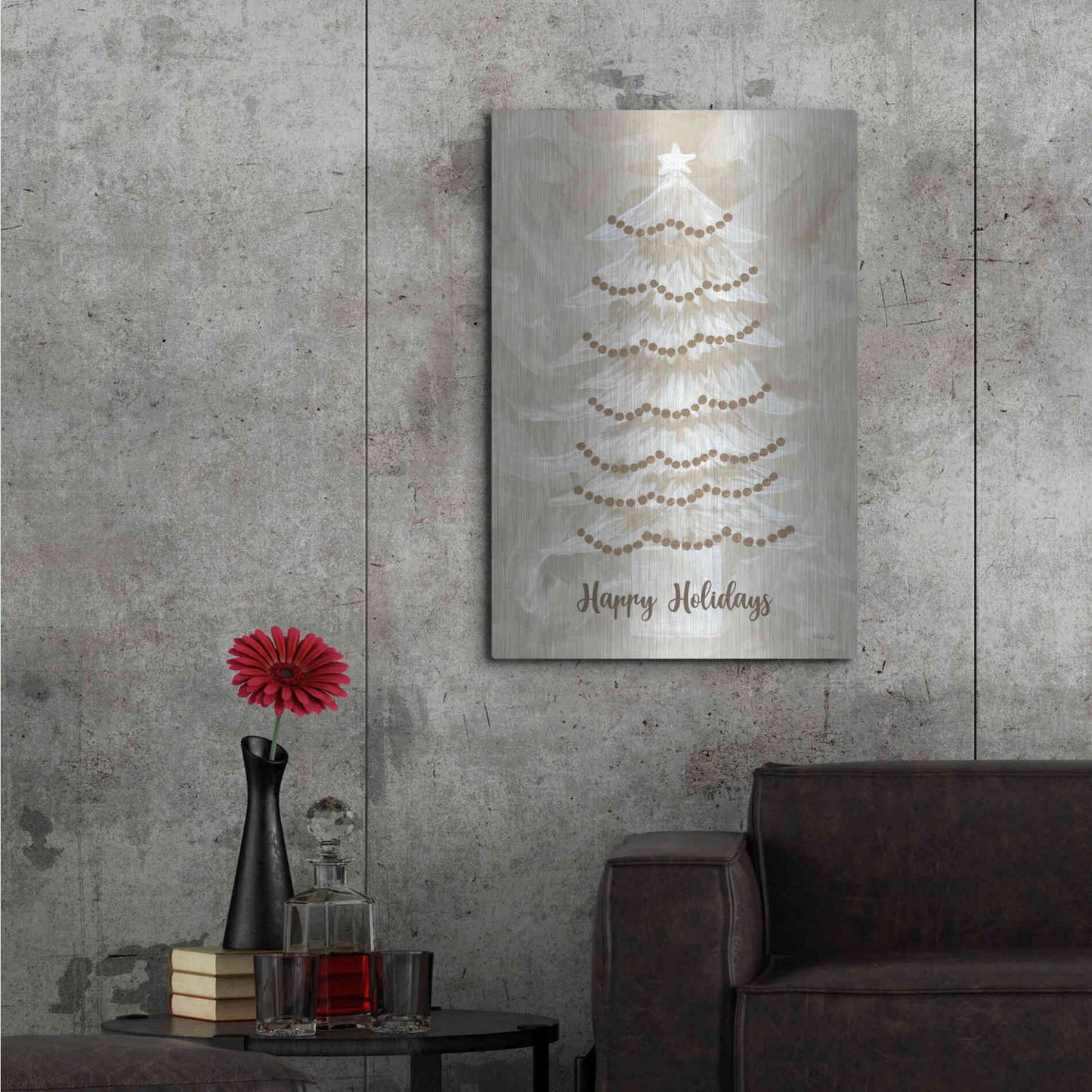 Luxe Metal Art 'Winter Whisper Happy Holidays Tree' by Cindy Jacobs, Metal Wall Art,24x36