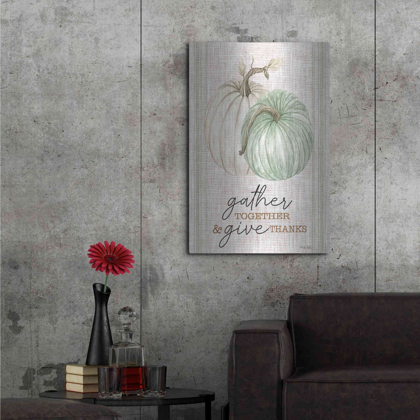 Luxe Metal Art 'Grain Sack Gather and Give Thanks' by Cindy Jacobs, Metal Wall Art,24x36
