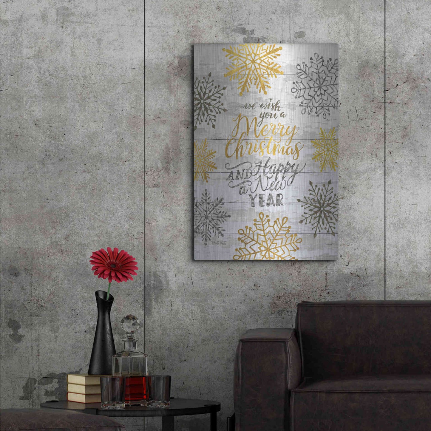 Luxe Metal Art 'Merry Christmas and Happy New Year' by Cindy Jacobs, Metal Wall Art,24x36