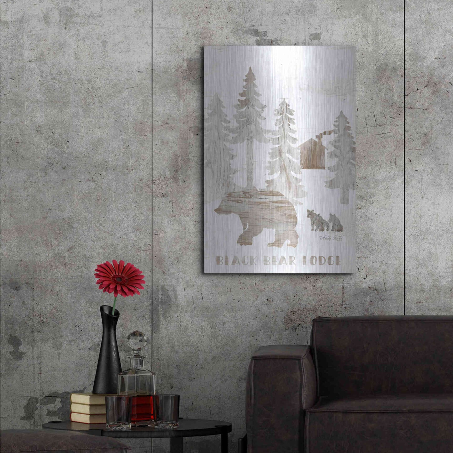 Luxe Metal Art 'Black Bear Lodge' by Cindy Jacobs, Metal Wall Art,24x36