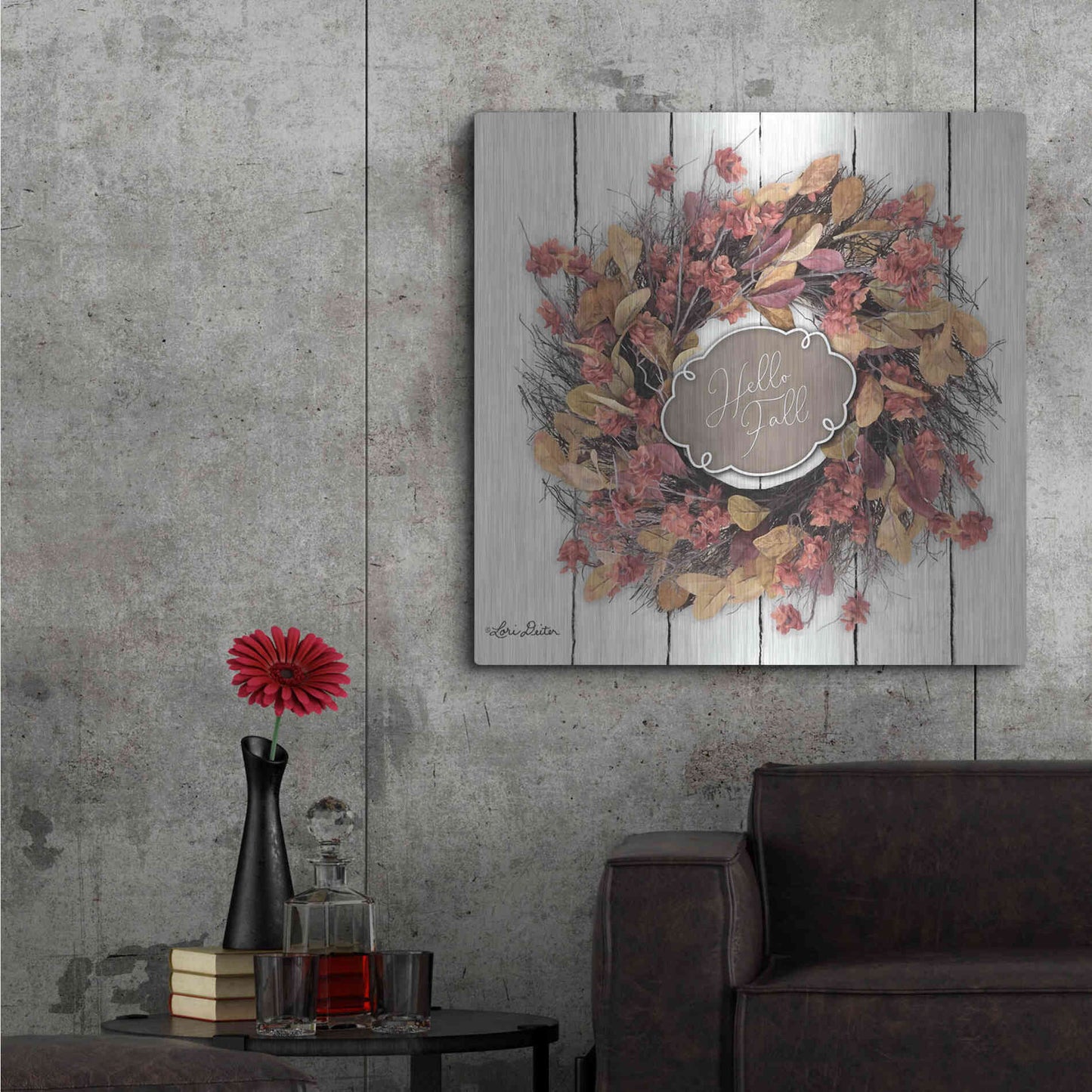 Luxe Metal Art 'Hello Fall Wreath' by Lori Deiter, Metal Wall Art,36x36