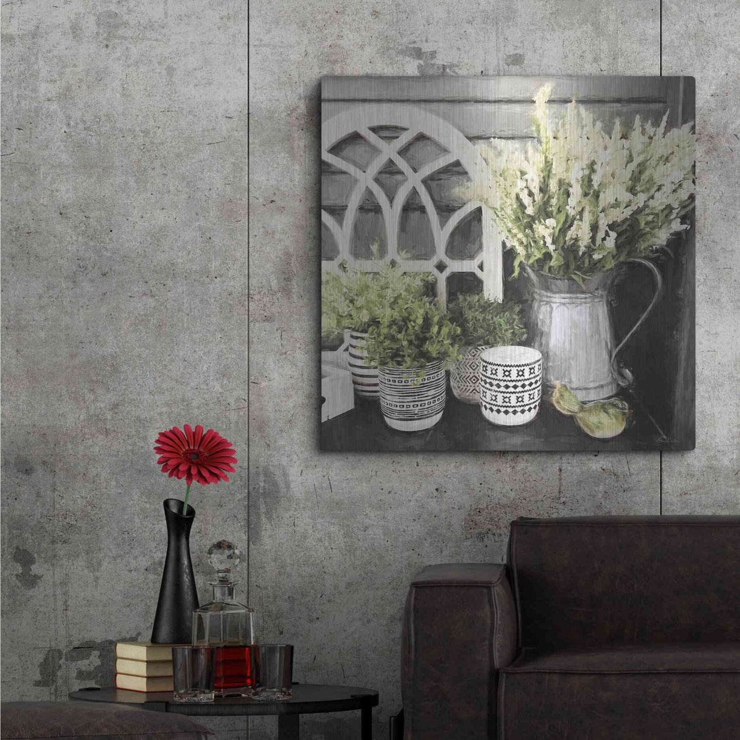 Luxe Metal Art 'Black and Green Still Life' by Lori Deiter, Metal Wall Art,36x36