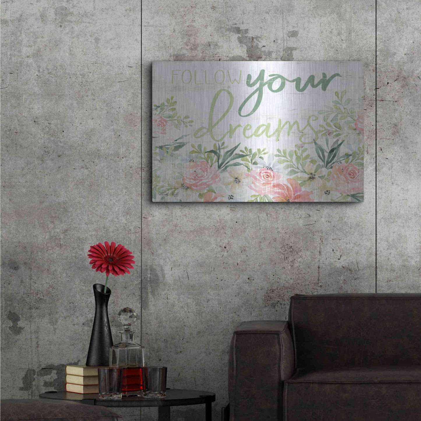 Luxe Metal Art 'Floral Follow Your Dreams' by Cindy Jacobs, Metal Wall Art,36x24