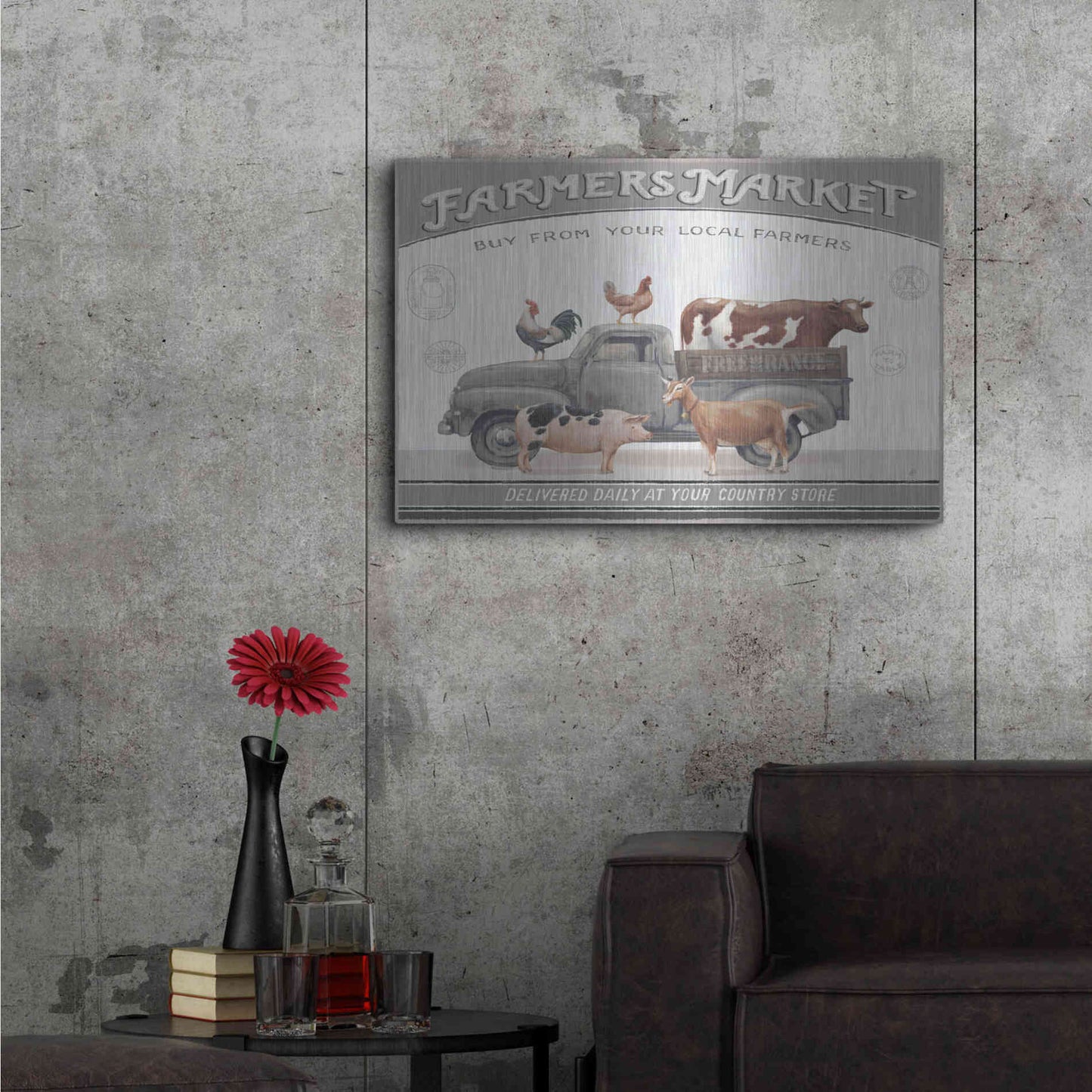 Luxe Metal Art 'Vintage Farm I v2' by Daphne Brissonet, Metal Wall Art,36x24