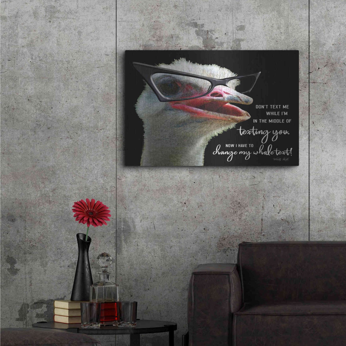 Luxe Metal Art 'Ostrich Don't Text Me' by Cindy Jacobs, Metal Wall Art,36x24