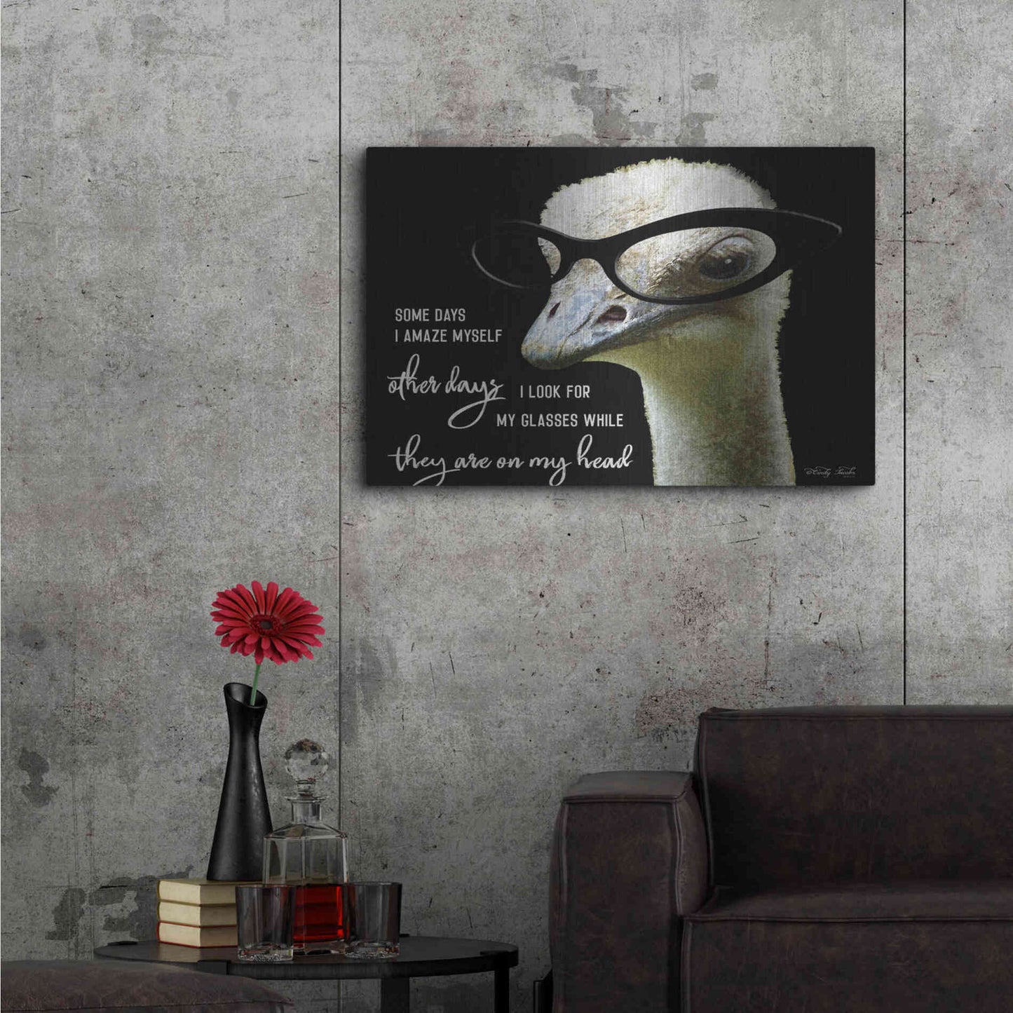 Luxe Metal Art 'Ostrich Some Days I Amaze Myself' by Cindy Jacobs, Metal Wall Art,36x24
