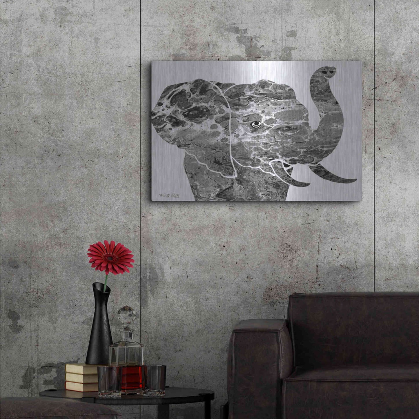Luxe Metal Art 'Bright Elephant' by Cindy Jacobs, Metal Wall Art,36x24