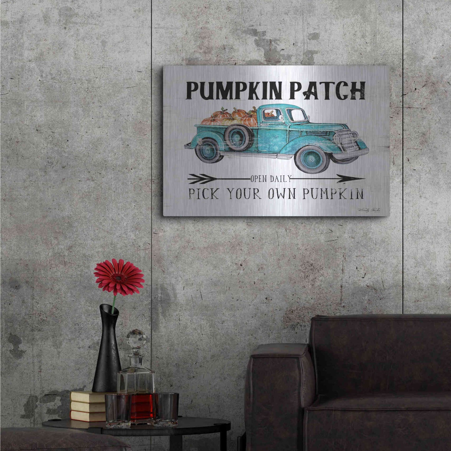 Luxe Metal Art 'Pumpkin Patch Open Daily' by Cindy Jacobs, Metal Wall Art,36x24