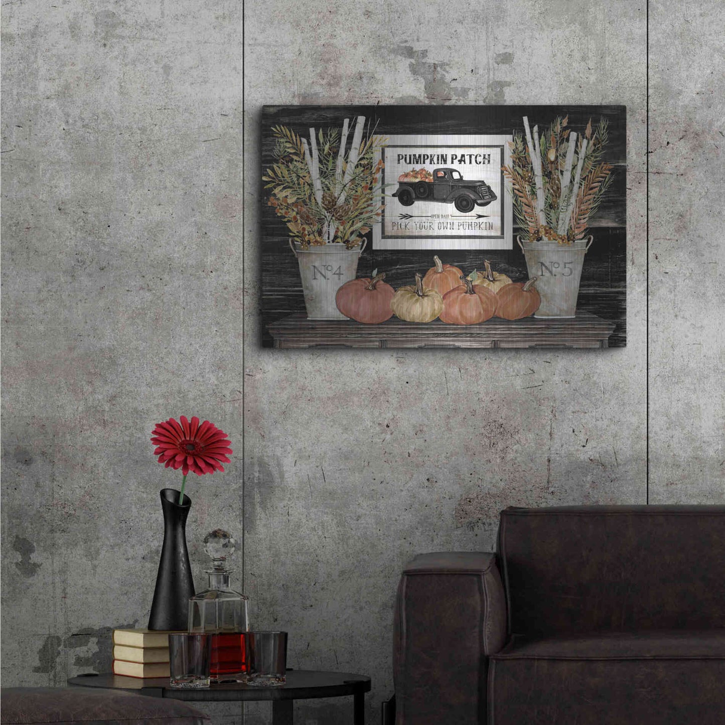 Luxe Metal Art 'Pumpkin Patch Still Life' by Cindy Jacobs, Metal Wall Art,36x24