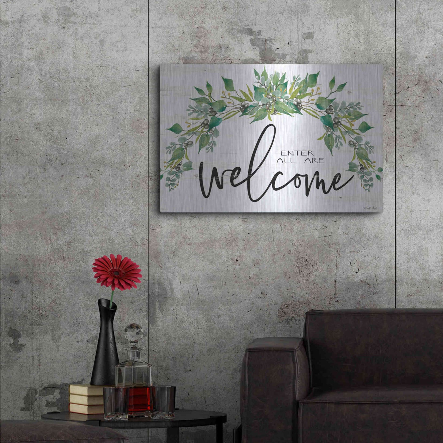 Luxe Metal Art 'Enter All Are Welcome' by Cindy Jacobs, Metal Wall Art,36x24