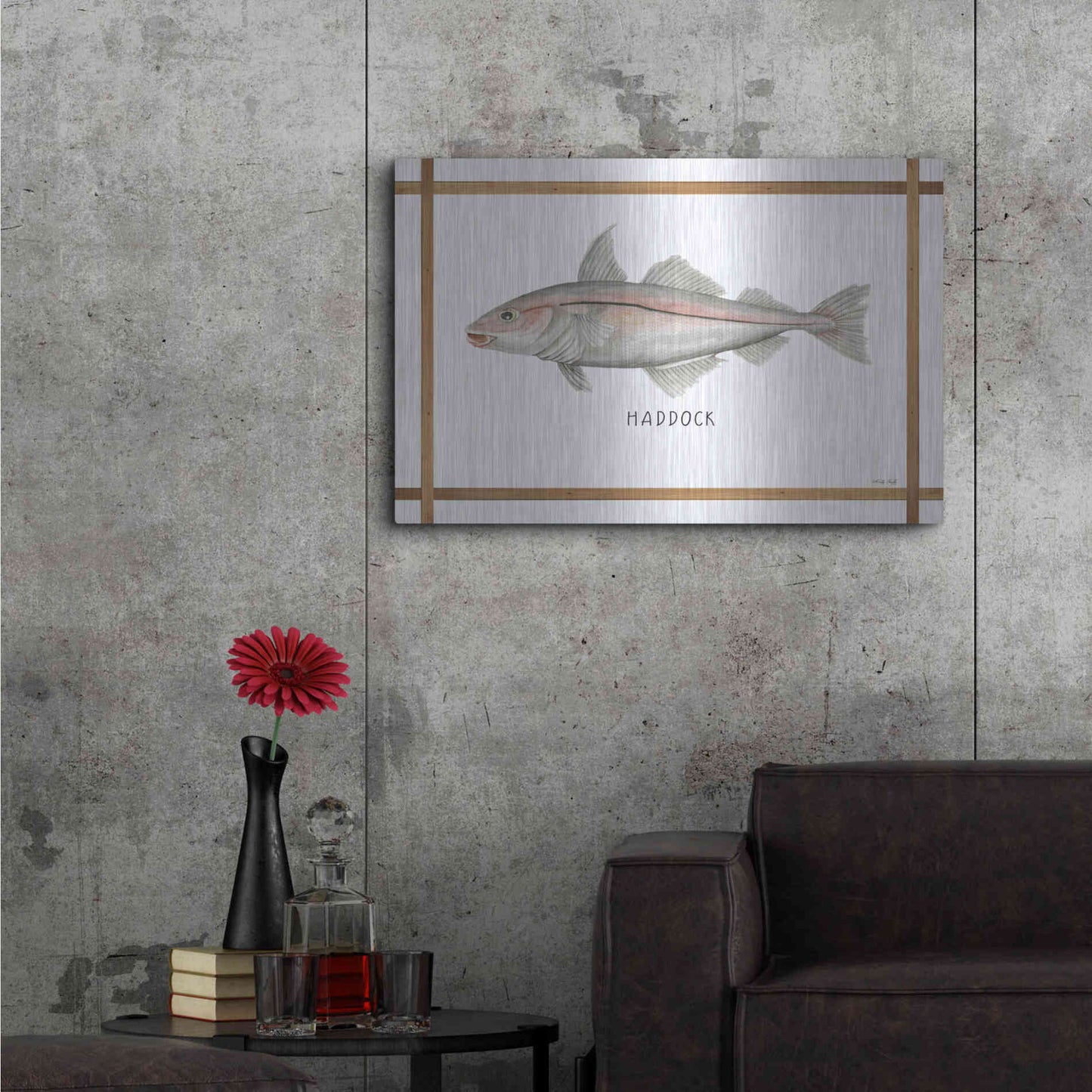 Luxe Metal Art 'Haddock on White' by Cindy Jacobs, Metal Wall Art,36x24