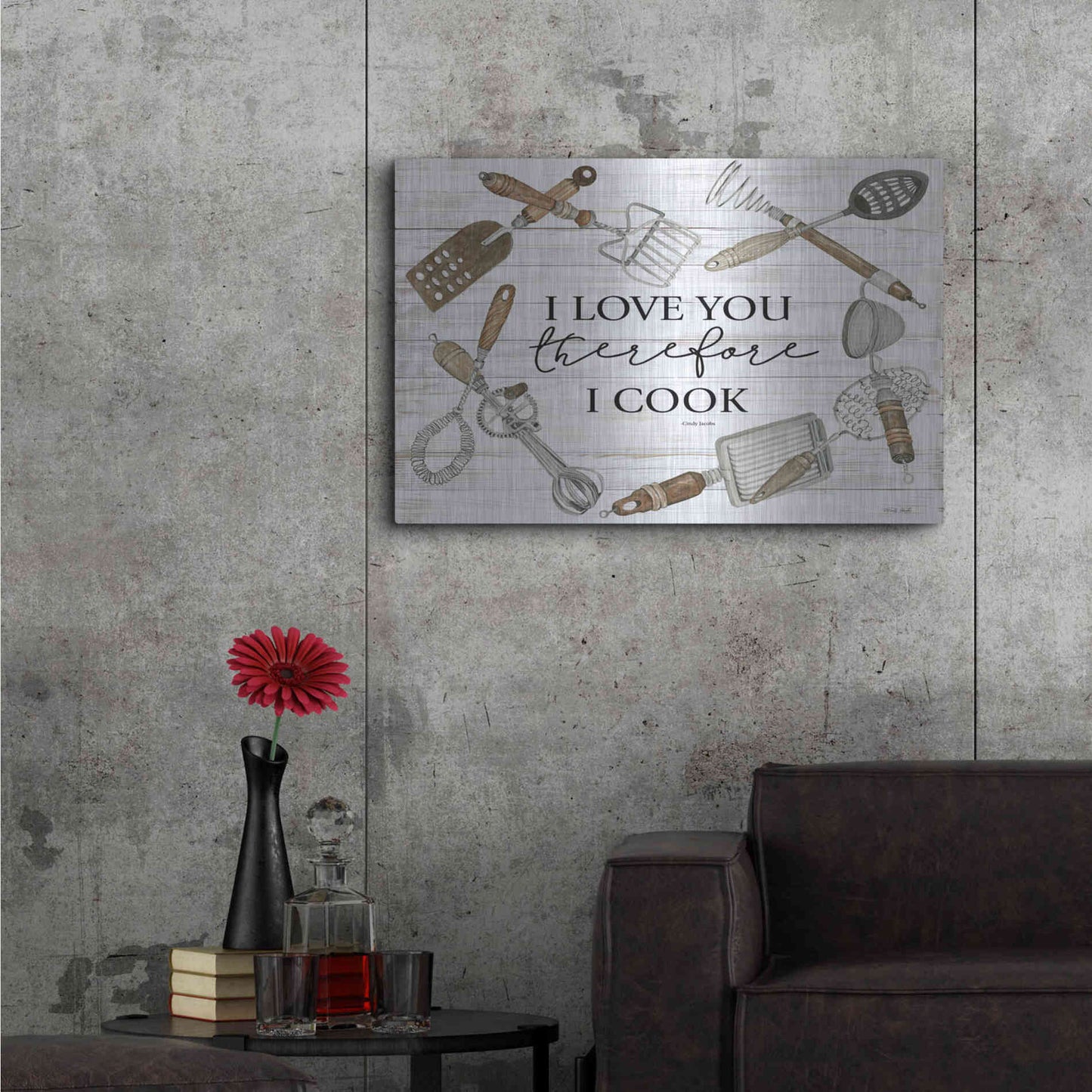 Luxe Metal Art 'I Love You Therefore I Cook' by Cindy Jacobs, Metal Wall Art,36x24