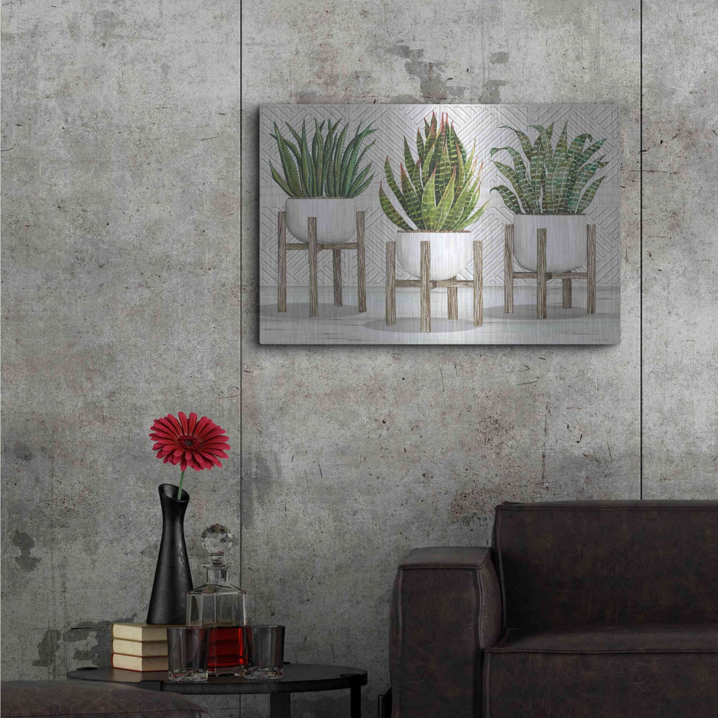 Luxe Metal Art 'Succulent Trio on Stands' by Cindy Jacobs, Metal Wall Art,36x24
