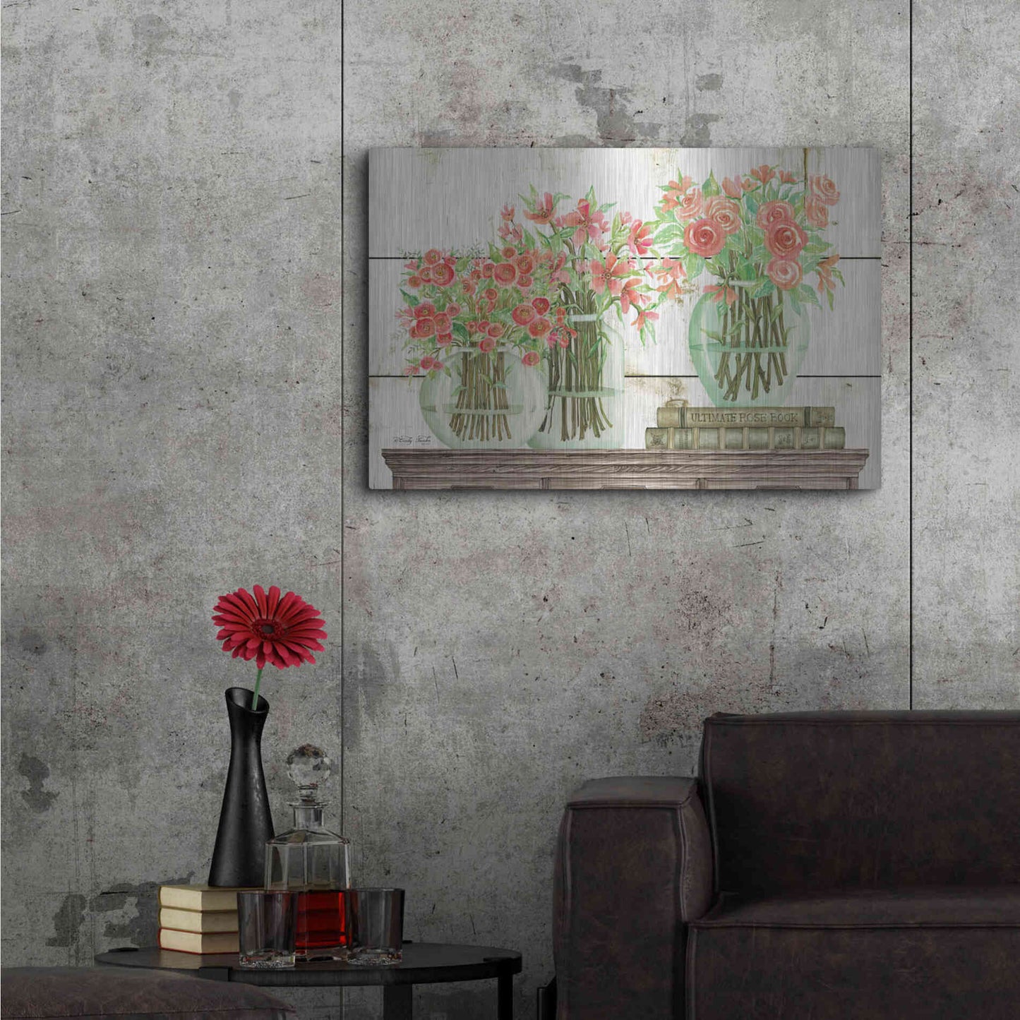 Luxe Metal Art 'Trio of Flowers' by Cindy Jacobs, Metal Wall Art,36x24