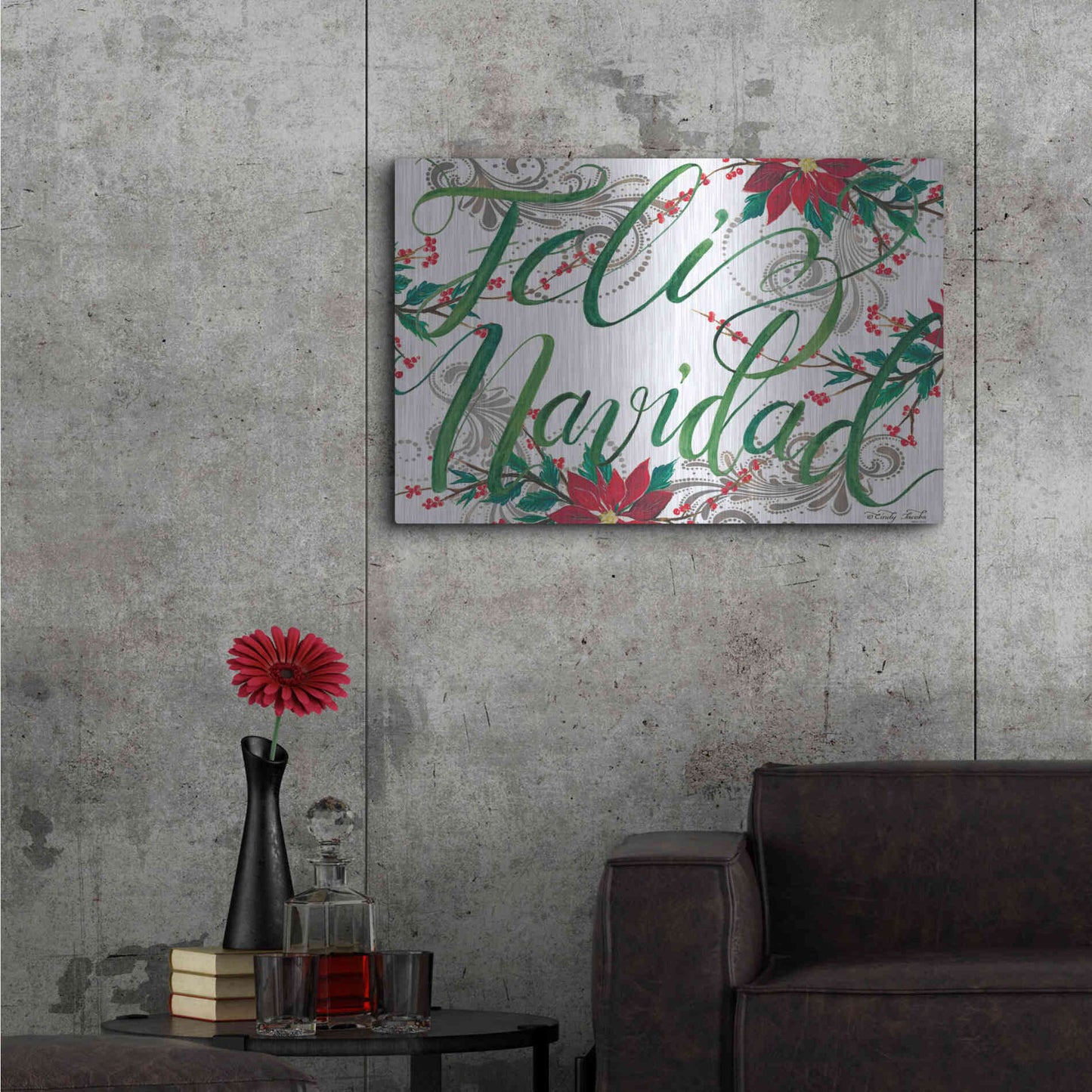 Luxe Metal Art 'Feliz Navidad' by Cindy Jacobs, Metal Wall Art,36x24