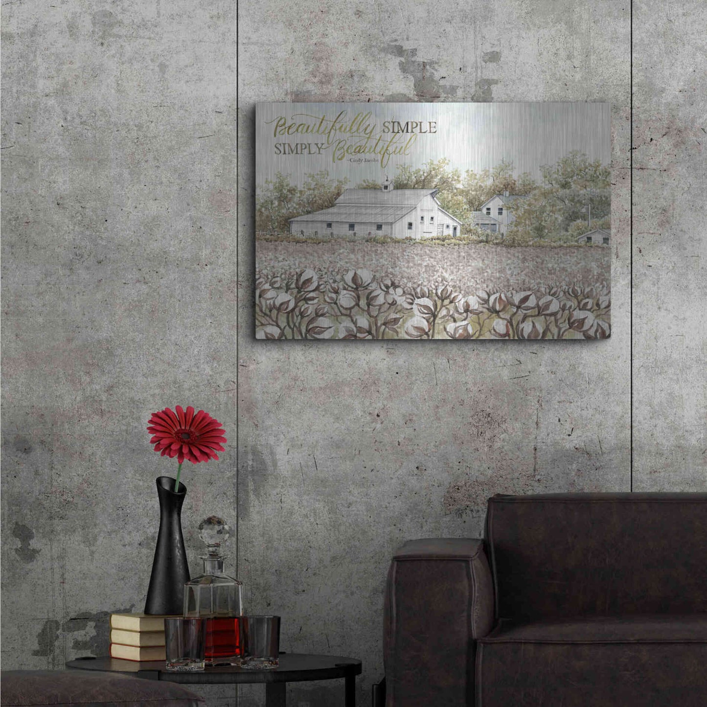 Luxe Metal Art 'Beautifully Simple Cotton Farm' by Cindy Jacobs, Metal Wall Art,36x24