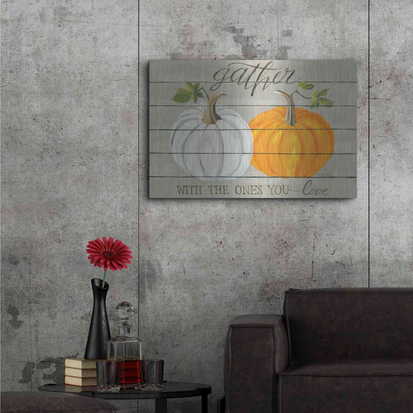 Luxe Metal Art 'Gather With The Ones You Love Pumpkins' by Cindy Jacobs, Metal Wall Art,36x24