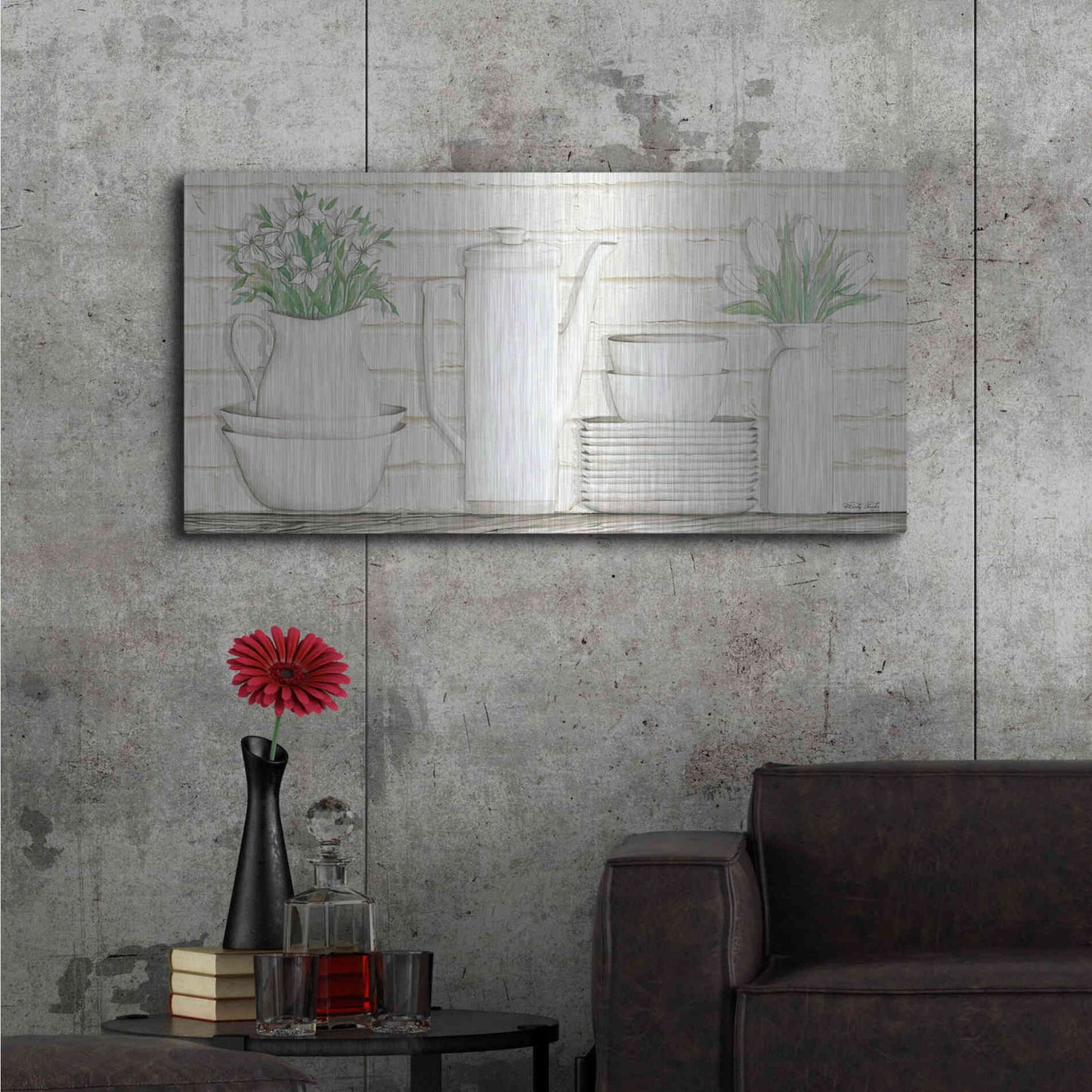 Luxe Metal Art 'White Ware Shelf II' by Cindy Jacobs, Metal Wall Art,48x24