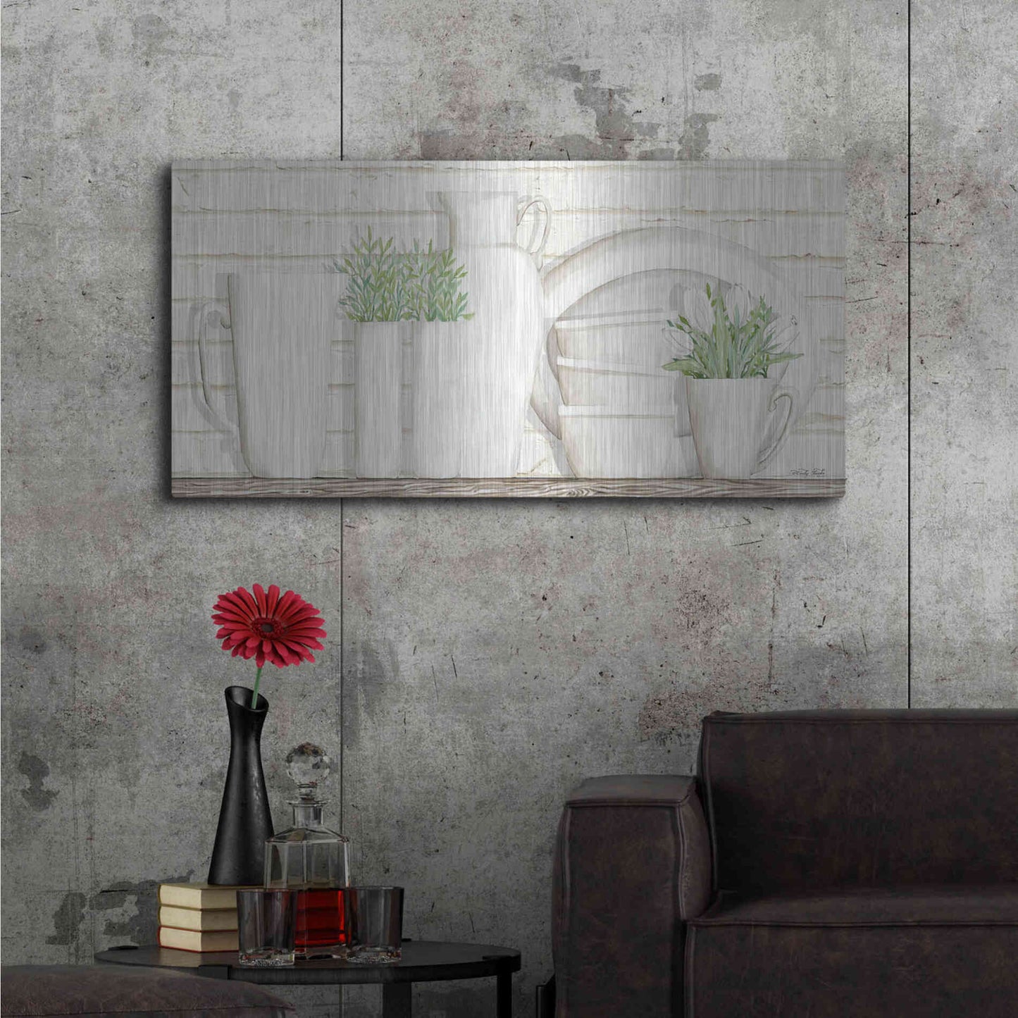 Luxe Metal Art 'White Ware Shelf I' by Cindy Jacobs, Metal Wall Art,48x24