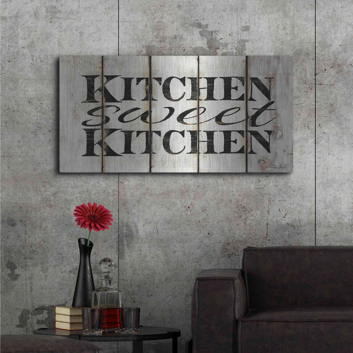 Luxe Metal Art 'Kitchen Sweet Kitchen on Wood Panels' by Cindy Jacobs, Metal Wall Art,48x24