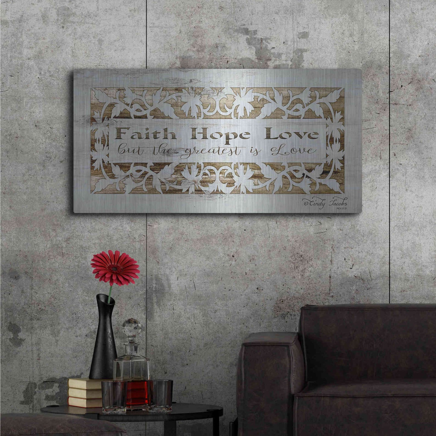 Luxe Metal Art 'Faith, Hope, Love' by Cindy Jacobs, Metal Wall Art,48x24