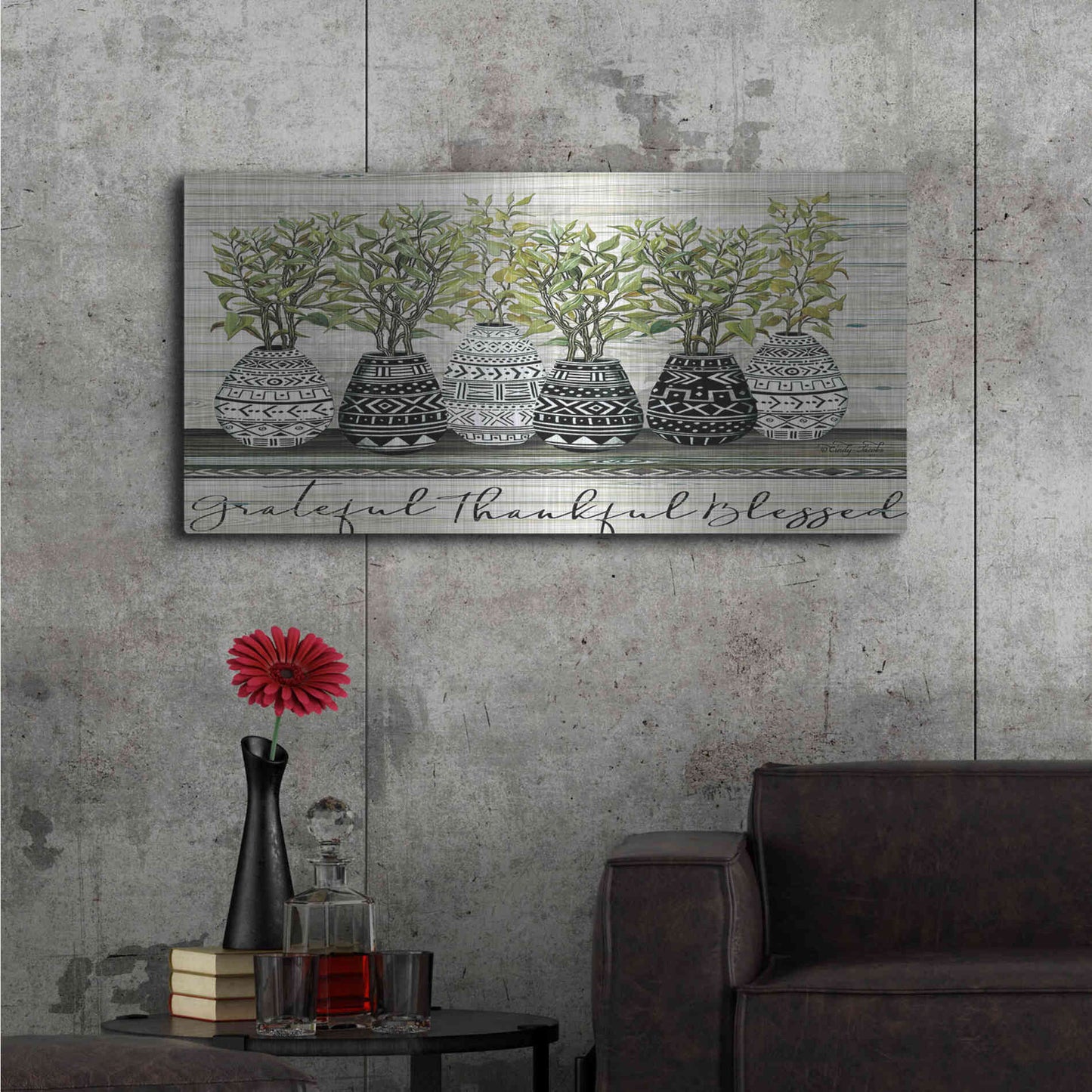 Luxe Metal Art 'Grateful Mud Cloth Vase' by Cindy Jacobs, Metal Wall Art,48x24