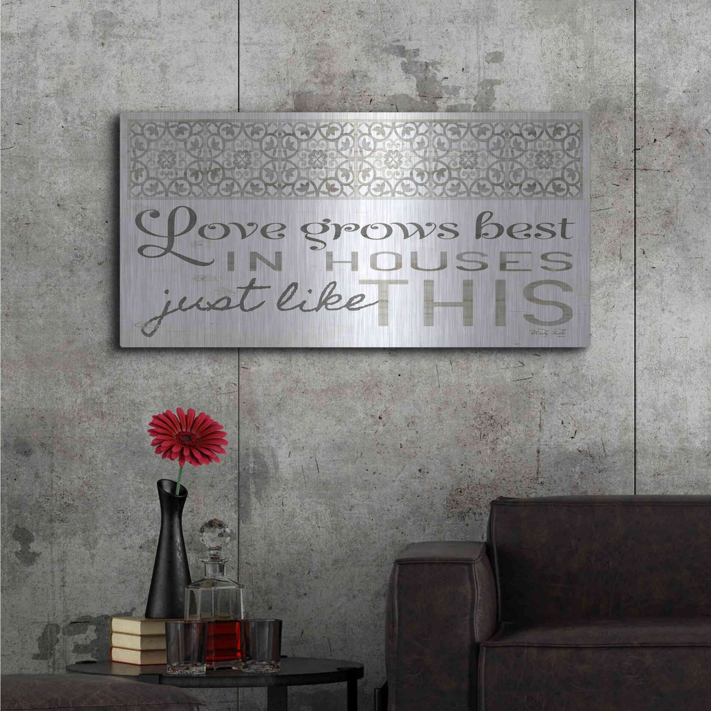 Luxe Metal Art 'Love Grows Best' by Cindy Jacobs, Metal Wall Art,48x24