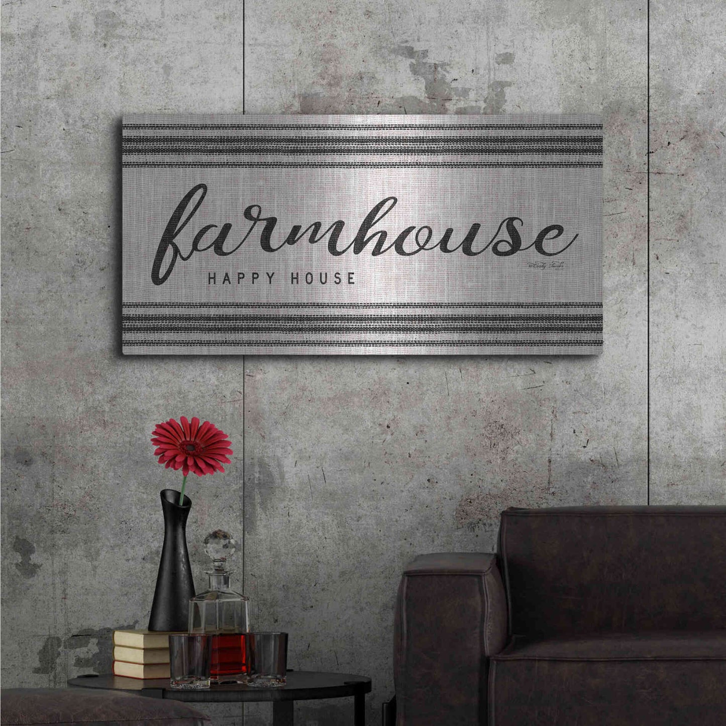 Luxe Metal Art 'Farmhouse Happy House' by Cindy Jacobs, Metal Wall Art,48x24