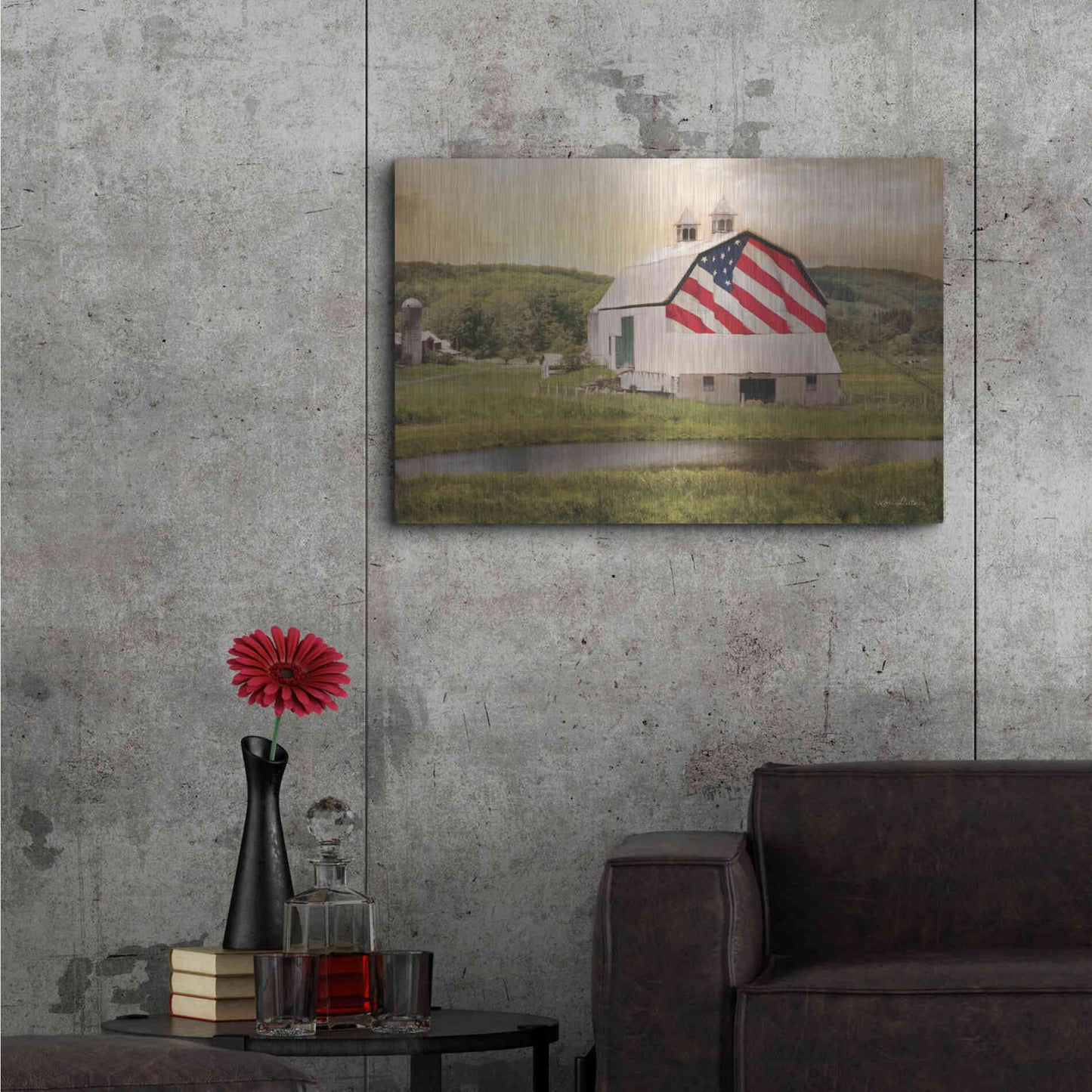 Luxe Metal Art 'Flag Barn' by Lori Deiter, Metal Wall Art,36x24