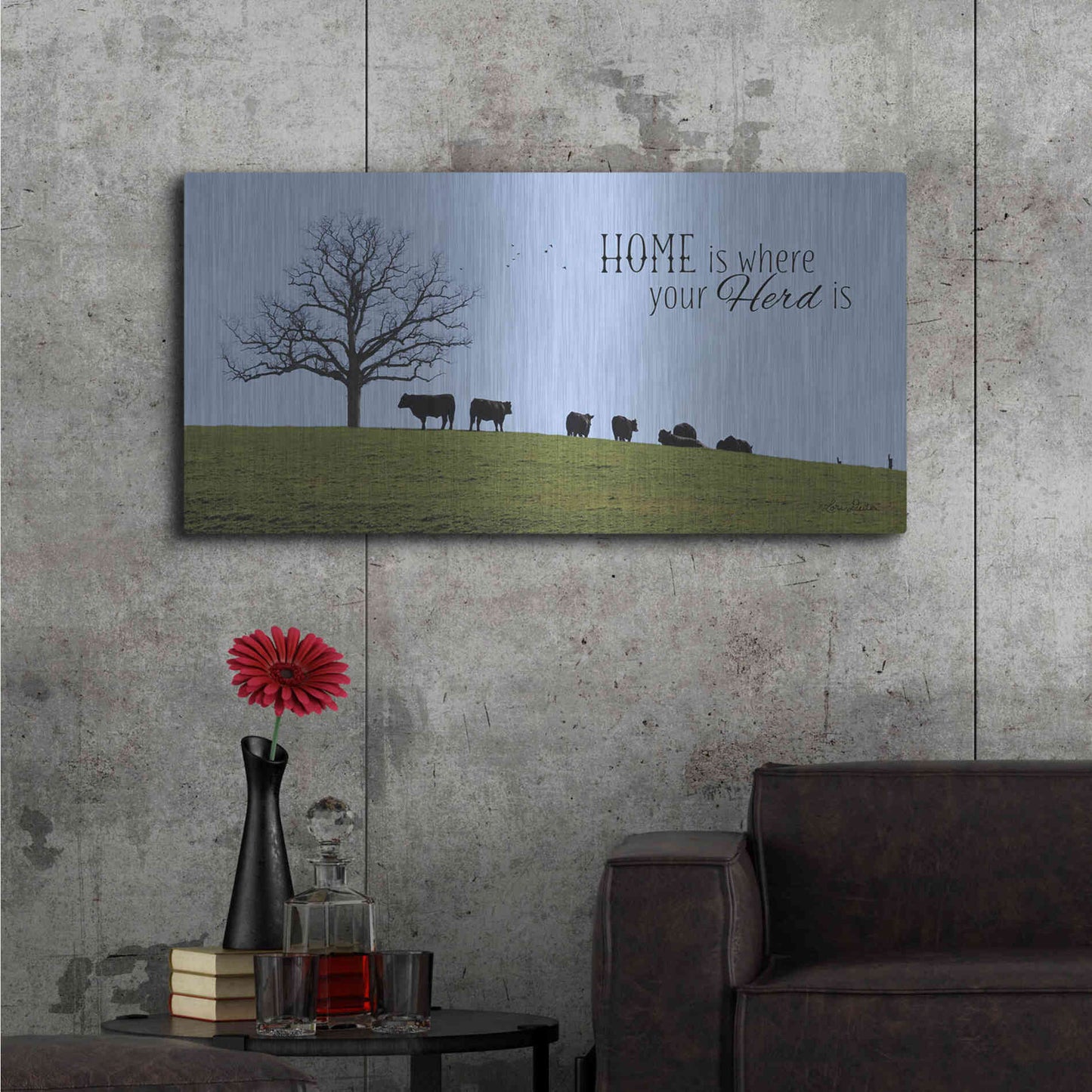Luxe Metal Art 'Home Is Where Your Herd Is' by Lori Deiter, Metal Wall Art,48x24