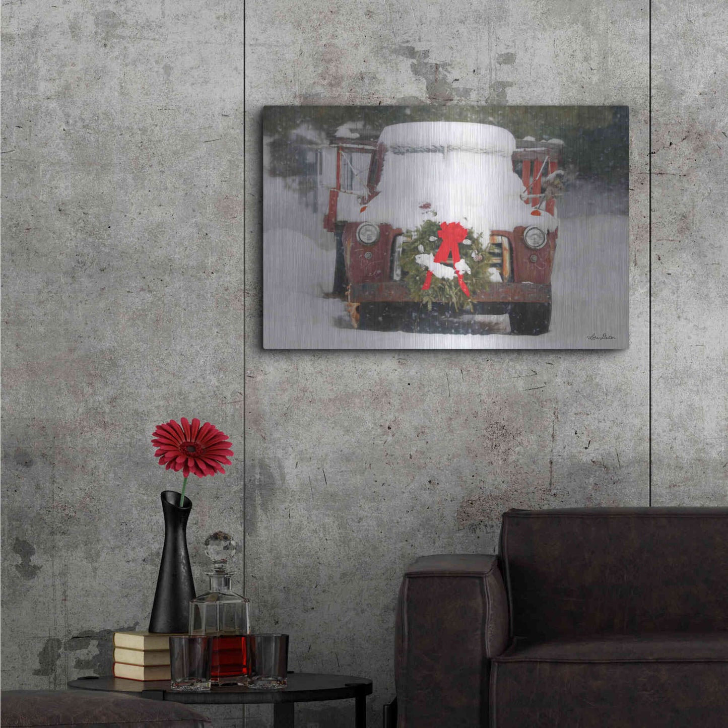 Luxe Metal Art 'Christmas Farm Truck' by Lori Deiter, Metal Wall Art,36x24