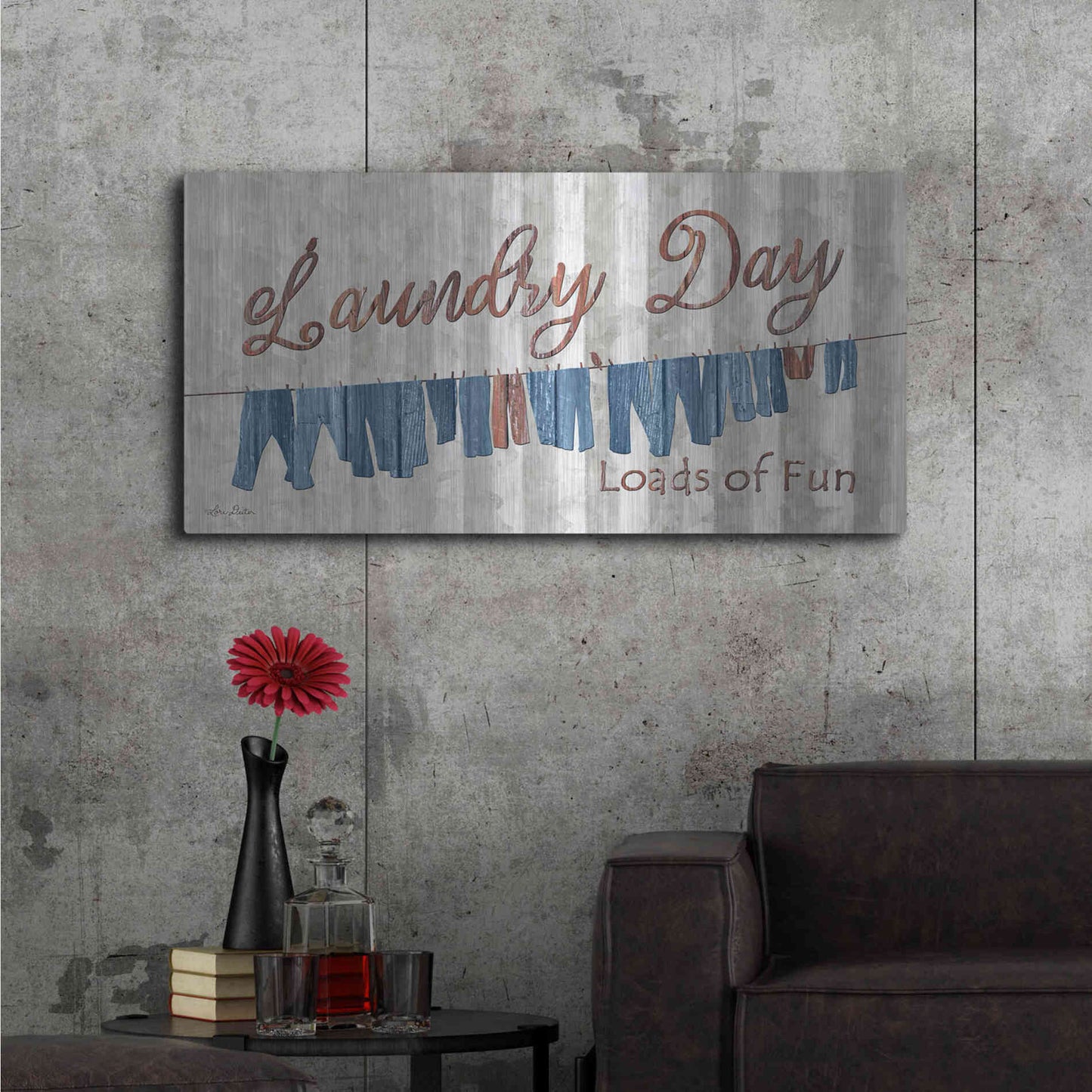 Luxe Metal Art 'Laundry Day Loads of Fun' by Lori Deiter, Metal Wall Art,48x24