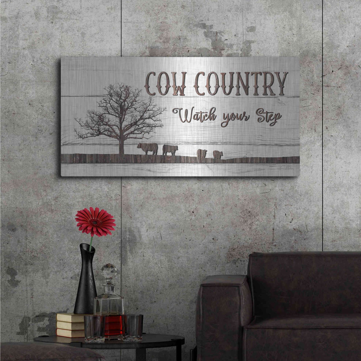 Luxe Metal Art 'Cow Country' by Lori Deiter, Metal Wall Art,48x24