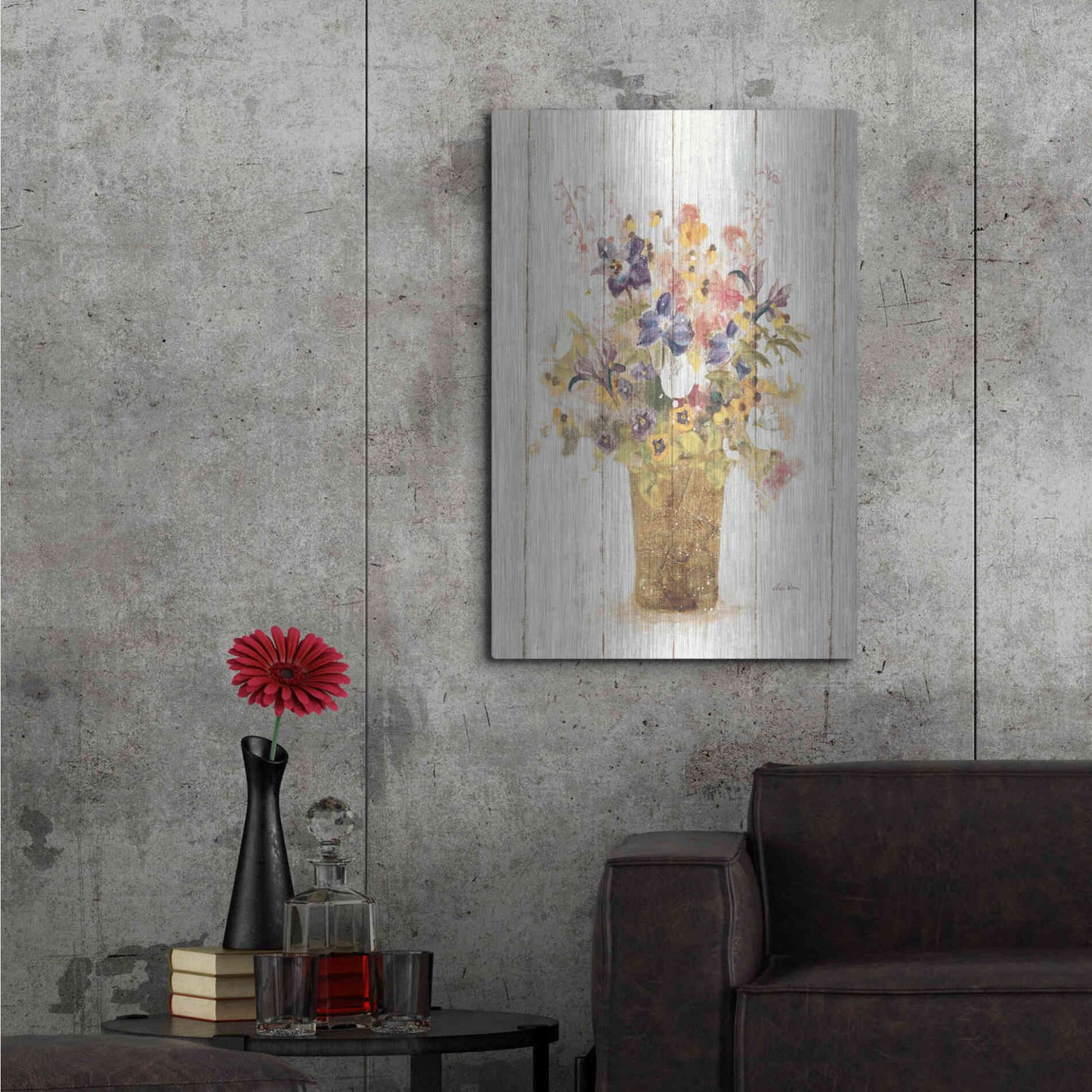 Luxe Metal Art 'Wild Flowers in Vase II on Barn Board' by Cheri Blum, Metal Wall Art,24x36