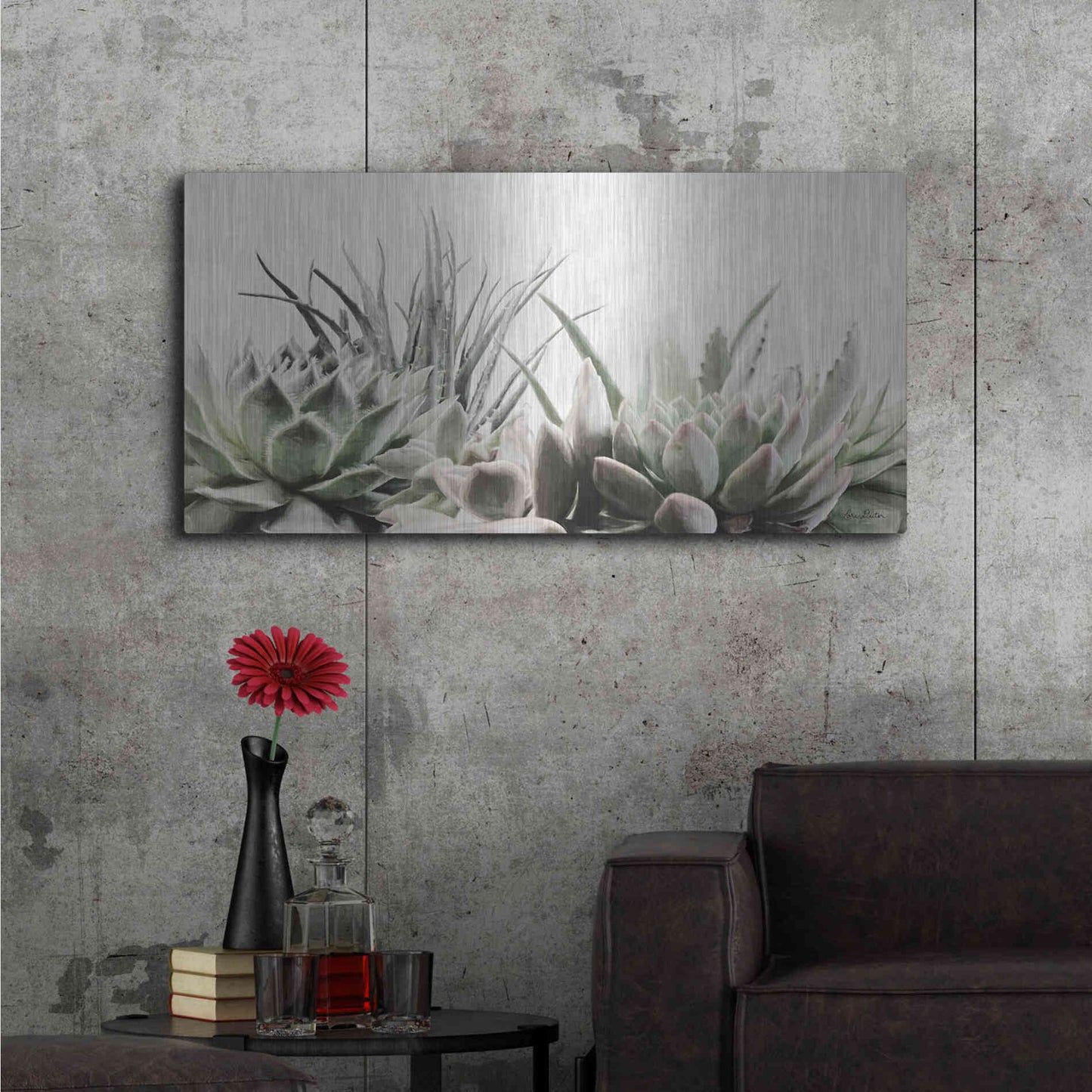 Luxe Metal Art 'Soft Succulents II' by Lori Deiter, Metal Wall Art,48x24