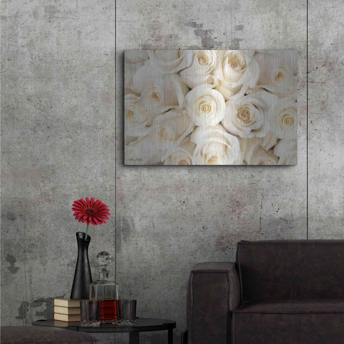 Luxe Metal Art 'Top View - White Roses' by Lori Deiter, Metal Wall Art,36x24