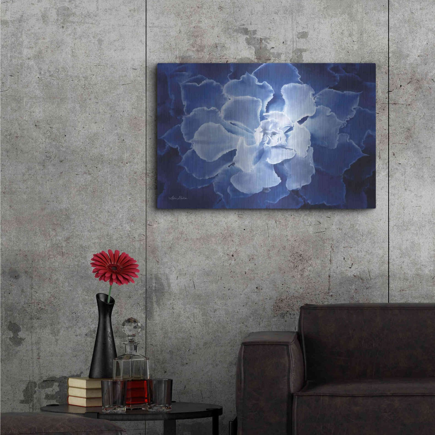 Luxe Metal Art 'Blue Succulent I' by Lori Deiter, Metal Wall Art,36x24