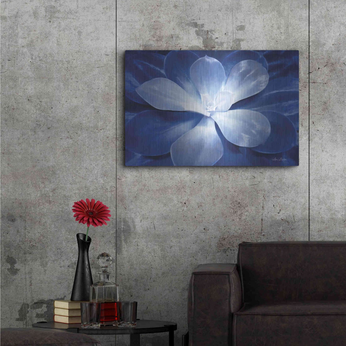 Luxe Metal Art 'Blue Succulent II' by Lori Deiter, Metal Wall Art,36x24
