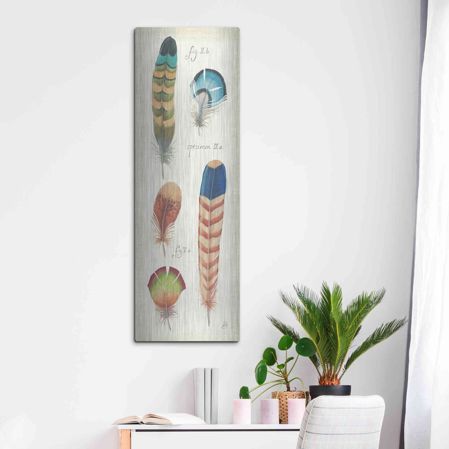 Luxe Metal Art 'Ornithology IV Panel' by Daphne Brissonet, Metal Wall Art,16x48