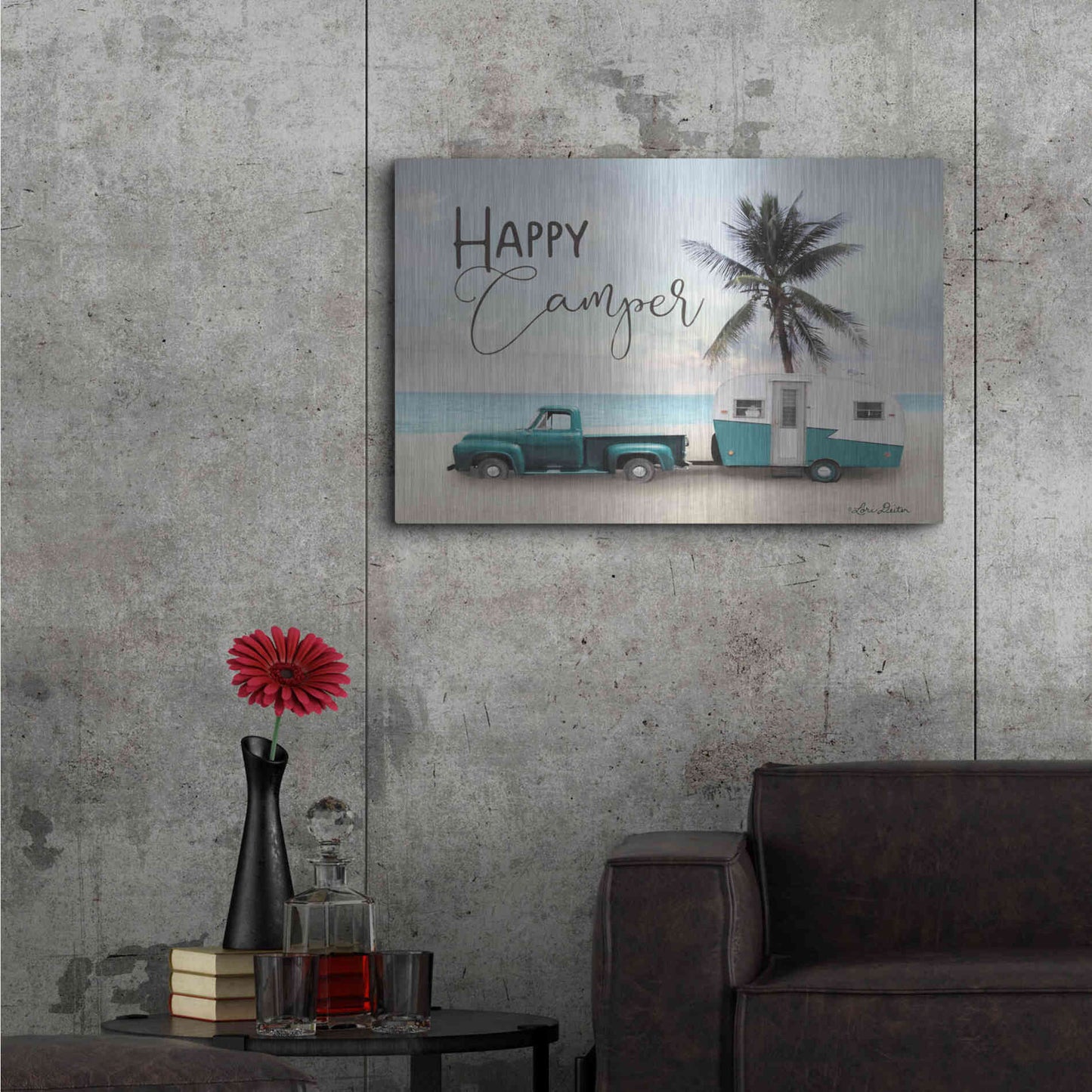 Luxe Metal Art 'Happy Camper' by Lori Deiter, Metal Wall Art,36x24