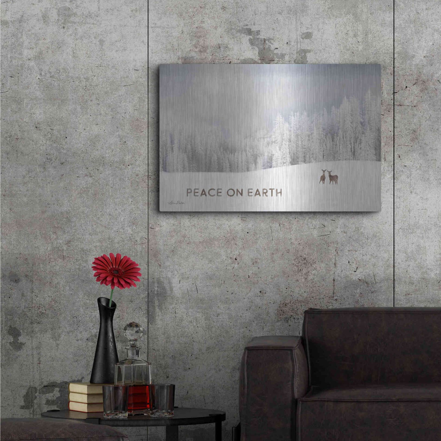 Luxe Metal Art 'Lava Mountain Snow Storm with Deer' by Lori Deiter, Metal Wall Art,36x24