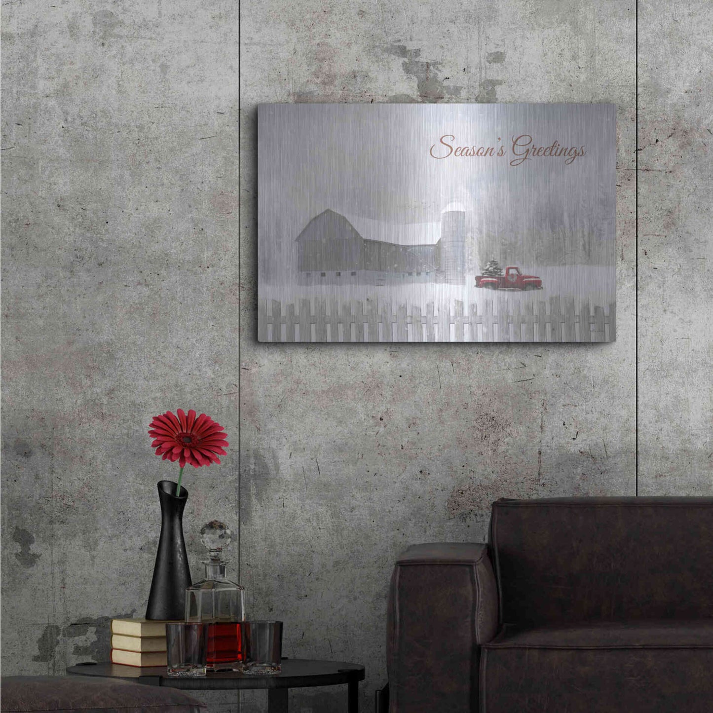 Luxe Metal Art 'Season's Greetings with Truck' by Lori Deiter, Metal Wall Art,36x24