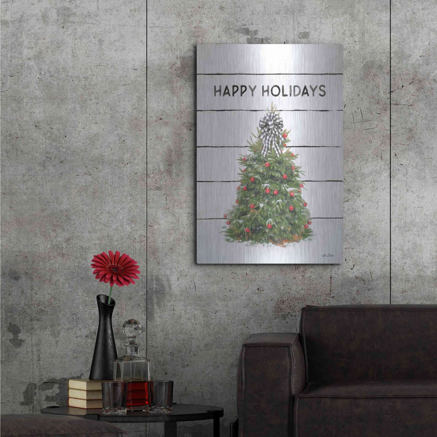 Luxe Metal Art 'Christmas Tree on Wood' by Lori Deiter, Metal Wall Art,24x36