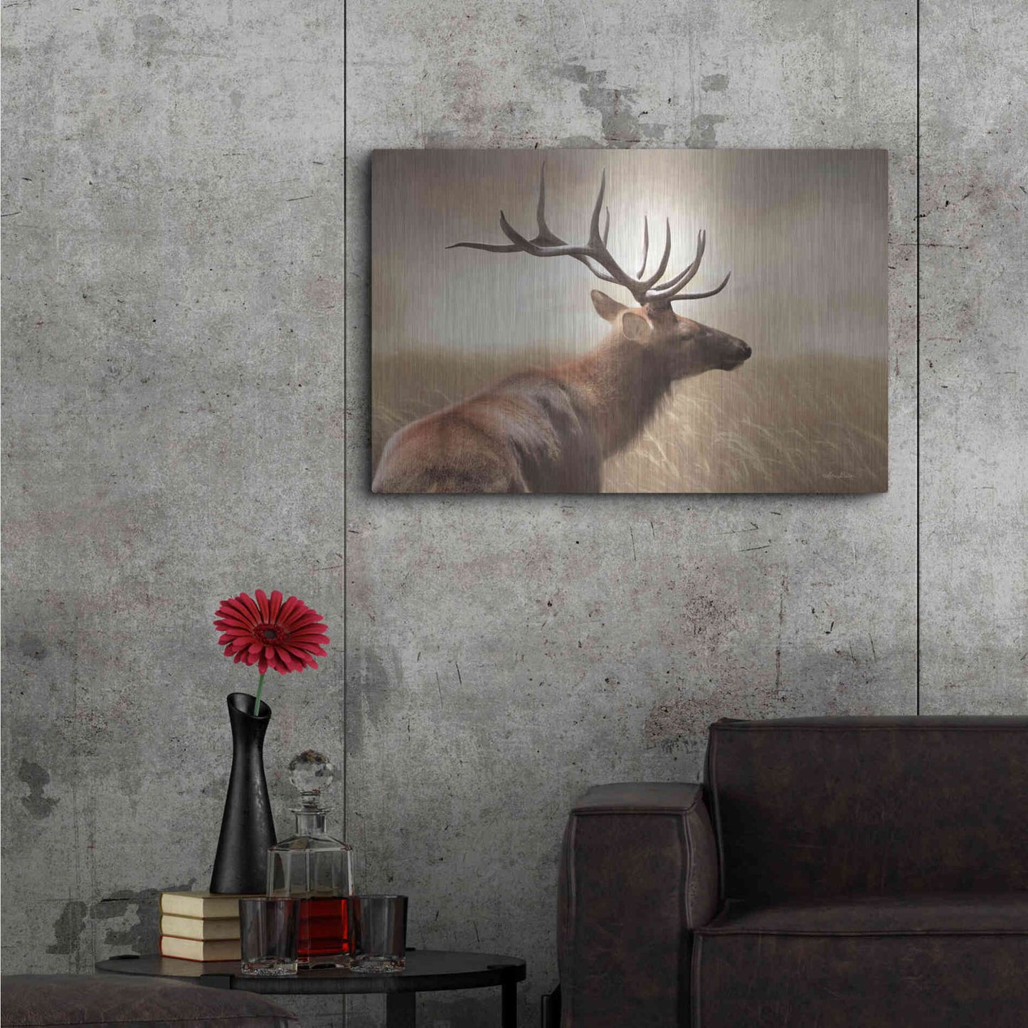 Luxe Metal Art 'Elk in the Grass' by Lori Deiter, Metal Wall Art,36x24