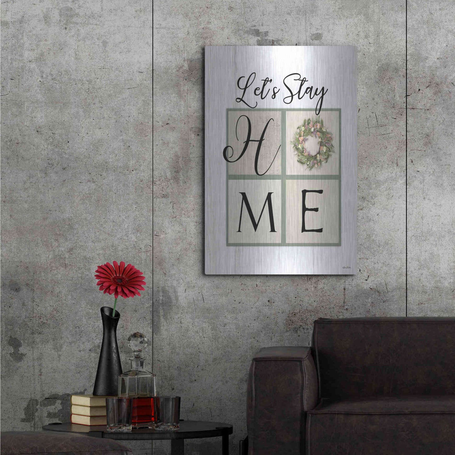 Luxe Metal Art 'Let's Stay Home' by Lori Deiter, Metal Wall Art,24x36