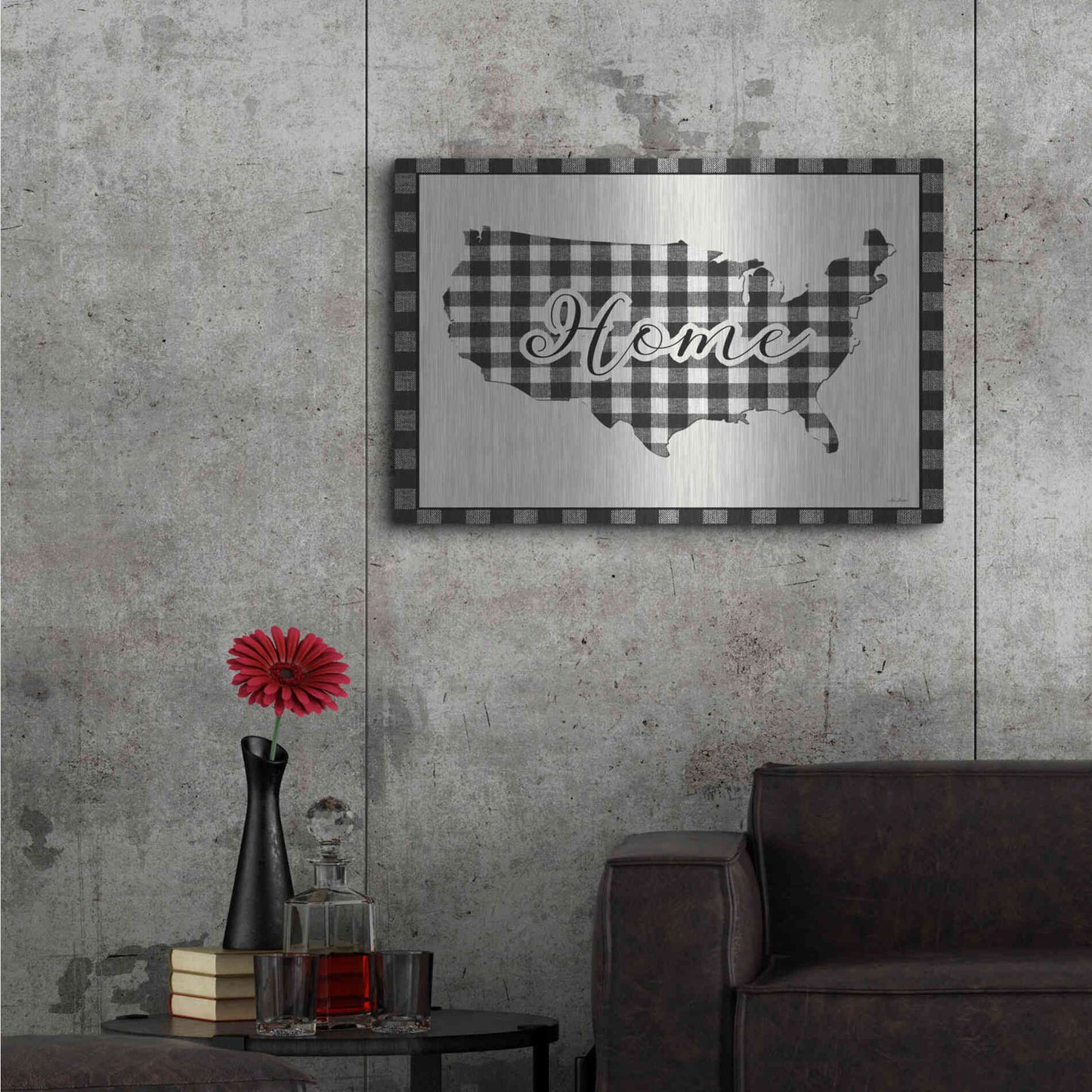 Luxe Metal Art 'USA Home Plaid' by Lori Deiter, Metal Wall Art,36x24