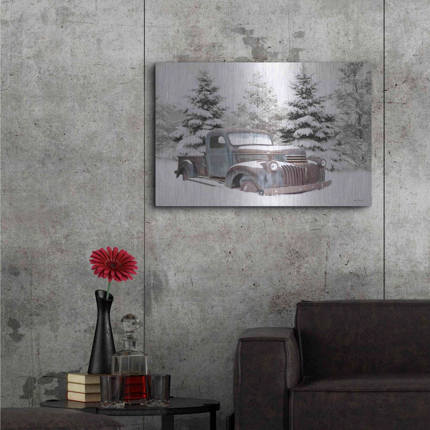 Luxe Metal Art 'Chevy at the Tree Farm' by Lori Deiter, Metal Wall Art,36x24