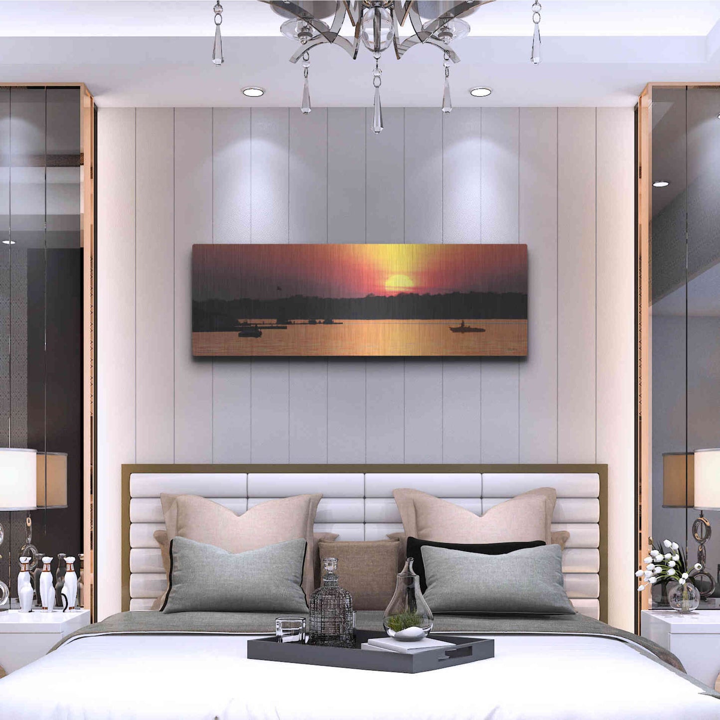 Luxe Metal Art 'River Sunset' by Lori Deiter, Metal Wall Art,48x16